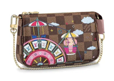 Pre-owned Louis Vuitton Women's  Pochette Accessories Damier Ebene Vivienne Holiday Mini In Rose Ballerine Pink