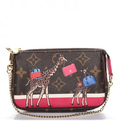 Pre-owned Louis Vuitton Women's  Pochette Accessories Giraffe Xmas Monogram Mini In Brown/pink In Multi
