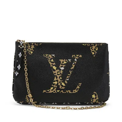 Pre-owned Louis Vuitton Women's  Pochette Double Zip Monogram Giant Jungle In Black