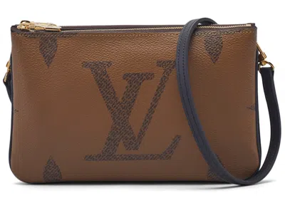 Pre-owned Louis Vuitton Women's  Pochette Double Zip Monogram Giant Reverse In Brown