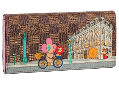 Pre-owned Louis Vuitton Women's  Sarah Wallet Vivienne Holiday In Damier Ebene/pink
