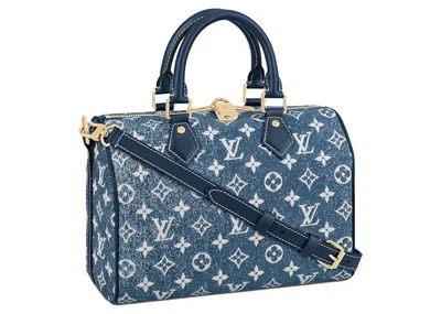 Pre-owned Louis Vuitton Women's  Speedy Bandouliere 25 Denim Jacquard In Navy Blue