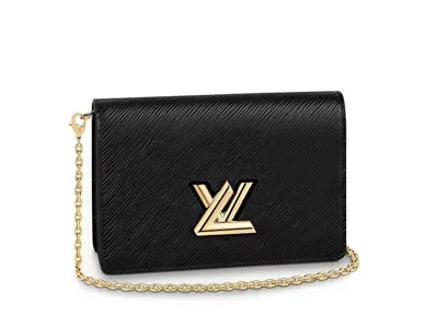Pre-owned Louis Vuitton Women's  Twist Chain Wallet Epi Grained Leather In Black