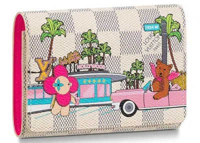 Pre-owned Louis Vuitton Women's  Victorine Wallet Damier Azur Vivienne In Fuchsia Pink
