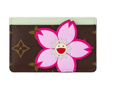 Pre-owned Louis Vuitton Women's  X Takashi Murakami Card Holder In Sakura Brown