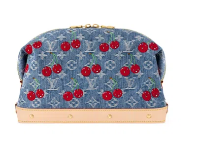 Pre-owned Louis Vuitton Women's  X Takashi Murakami Cherry Cosmetic Pouch Gm In Denim Monogram