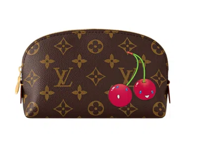 Pre-owned Louis Vuitton Women's  X Takashi Murakami Cherry Cosmetic Pouch Pm In Brown Monogram