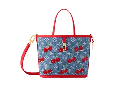Pre-owned Louis Vuitton Women's  X Takashi Murakami Cherry Neverfull Inside Out Bb In Denim Monogram In Blue
