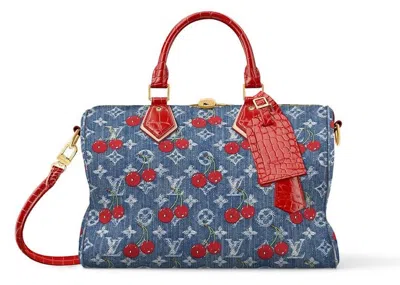 Pre-owned Louis Vuitton Women's  X Takashi Murakami Cherry Speedy 30 In Denim Monogram Cerise
