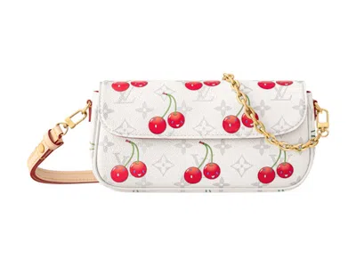 Pre-owned Louis Vuitton Women's  X Takashi Murakami Cherry Wallet On Chain Ivy In White Monogram