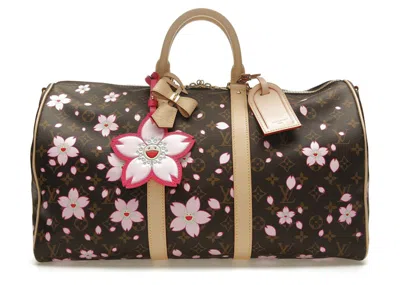 Pre-owned Louis Vuitton Women's  X Takashi Murakami Keepall Bandouliere 45 In Sakura Brown