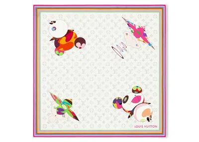 Pre-owned Louis Vuitton Women's  X Takashi Murakami Monogram Superflat Characters Square 70 In White