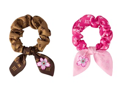 Pre-owned Louis Vuitton Women's  X Takashi Murakami Scrunchie Set Cherry Blossom In Sakura Brown