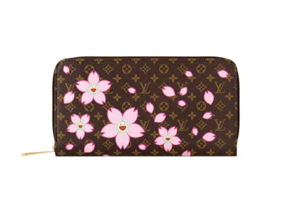Pre-owned Louis Vuitton Women's  X Takashi Murakami Zippy Wallet In Sakura Brown