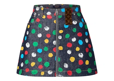 Pre-owned Louis Vuitton Women's  X Yayoi Kusama Painted Dots Denim Mini Skirt In Indigo/blue