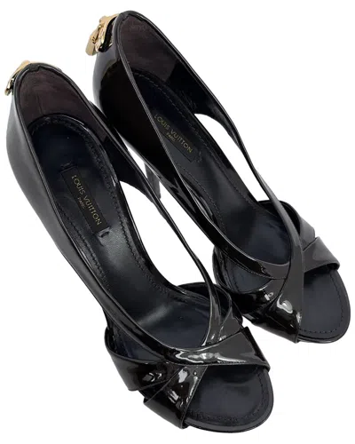 Pre-owned Louis Vuitton Women's Patent Leather Lock Detail Cutout Open-toe Pump  (authentic Pre-loved)