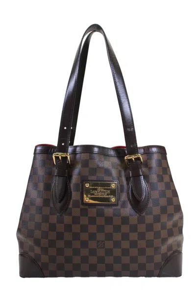 Pre-owned Louis Vuitton Womens Hampstead Mm Damier Ebene Coated Canvas Tote Handbag Brown