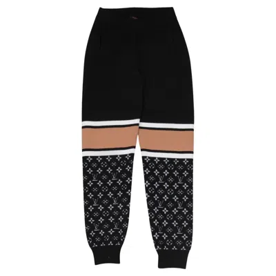 Pre-owned Louis Vuitton Womens Monogram Jacquared Colorblock Print Pants Small Black Wool
