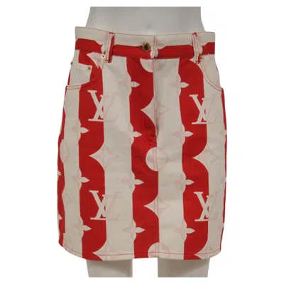 Pre-owned Louis Vuitton Womens Striped Monogram Skirt Size It 40 White Red Denim Jean