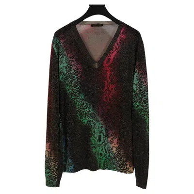 Pre-owned Louis Vuitton Womens V Neck Animal Print Shimmer Sweater Medium Viscose Blend In Black