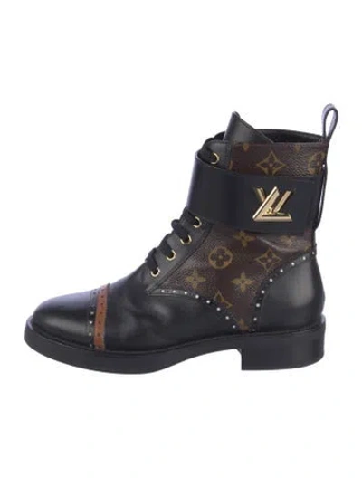 Pre-owned Louis Vuitton Wonderland Flat Ranger Boots Lv Monogram Combat Boots In Black