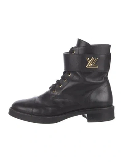 Pre-owned Louis Vuitton Wonderland Flat Ranger Leather Lace-up Boots In Black