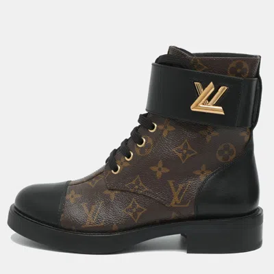 Pre-owned Louis Vuitton Wonderland Ranger Size 36.5 Brown Monogram Canvas And Leather Combat Boots