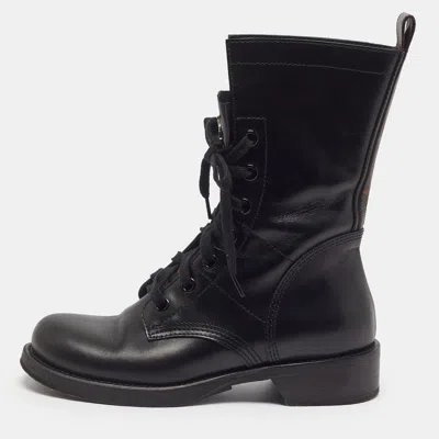 Pre-owned Louis Vuitton Wonderland Ranger Size 38.5 Black Leather Combat Boots