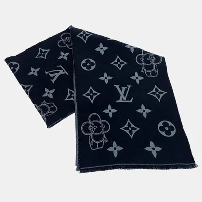 Pre-owned Louis Vuitton Wool Black & Gray Monogram Vivienne Scarf