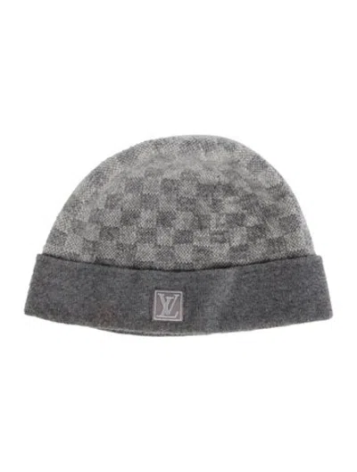 Pre-owned Louis Vuitton Wool Bonnet Petit Damier Beanie Hat In Grey
