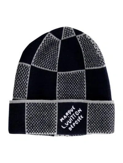Pre-owned Louis Vuitton Wool Damier Heritage Beanie In Blue/white
