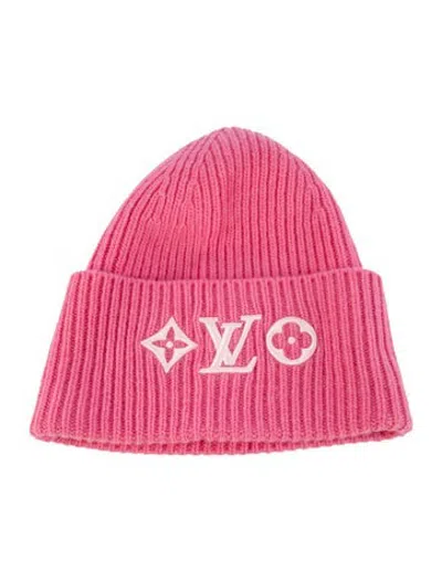 Pre-owned Louis Vuitton Wool Embroidered Beanie Hat In Pink