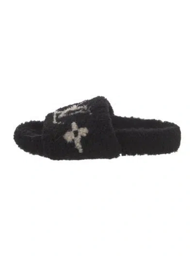 Pre-owned Louis Vuitton Wool Graphic Print Slides In Black
