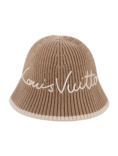 Pre-owned Louis Vuitton Wool Lv Script Bucket Hat In Neutrals