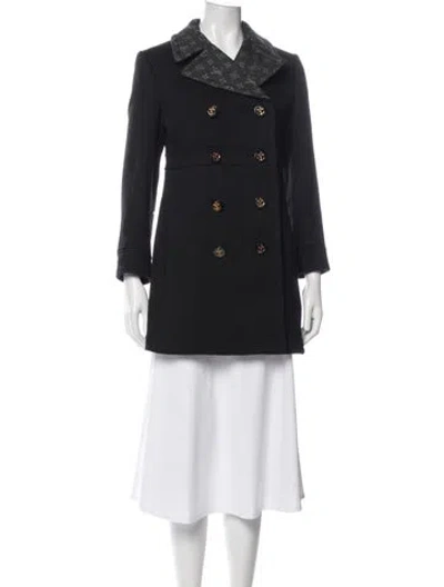 Pre-owned Louis Vuitton Wool Tweed Pattern Peacoat In Black