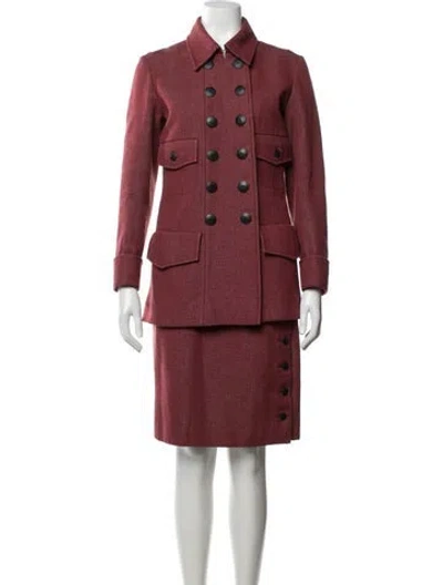 Pre-owned Louis Vuitton Wool Tweed Pattern Skirt Suit In Red