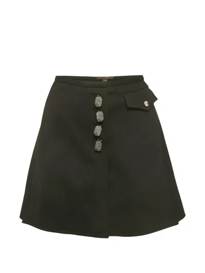 Pre-owned Louis Vuitton Wrap-style Button-detail Wool Mini Skirt In Black