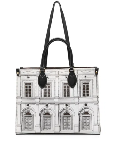 Pre-owned Louis Vuitton X Fornasetti 2021 Onthego Architettura Mm Tote Bag In White