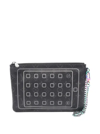 Pre-owned Louis Vuitton X Fragment Monogram Eclipse Ipad Pouch In Black