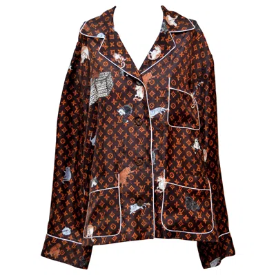 Pre-owned Louis Vuitton X Grace Coddington Catogram Silk Shirt Size 40 New In Black