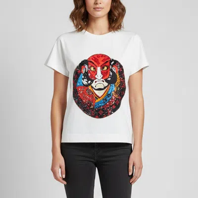 Pre-owned Louis Vuitton X Kansai Yamamoto Off White Kabuki Sequin Cotton Crewneck T-shirt S