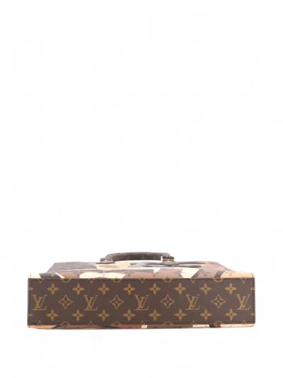 Pre-owned Louis Vuitton X Kid Super Sac Plat Nv Limited Edition Patchwork Printed Camouflage Monogram Canvas Tote Bag In Brown
