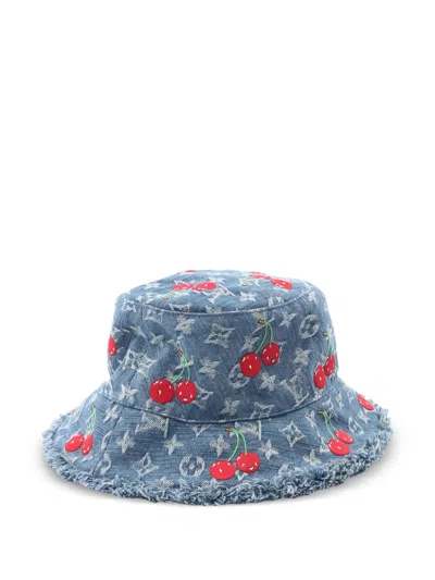 Pre-owned Louis Vuitton X Murakami 2000s Monogram Cherry Bucket Hat In Blue