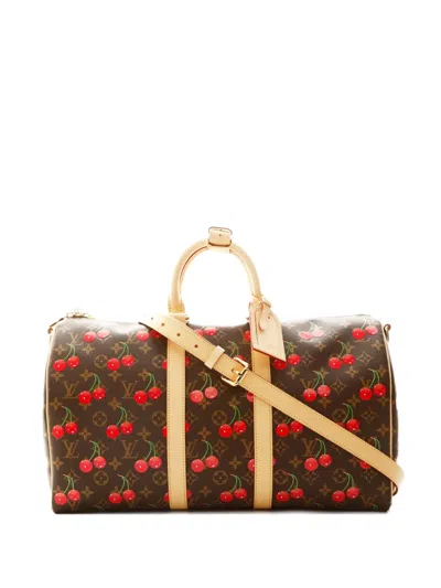 Pre-owned Louis Vuitton X Murakami 2021-2025 Keepol Bandoliere 45 Tote Bag In Brown