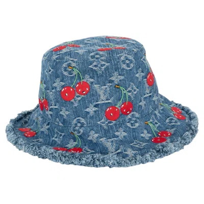 Pre-owned Louis Vuitton X Murakami Blue 2025 Monogram Denim Cerise Bucket Hat 58