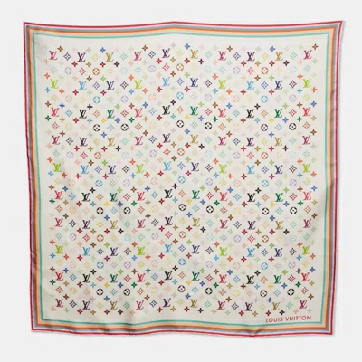 Pre-owned Louis Vuitton X Murakami White Monogram Print Silk Scarf