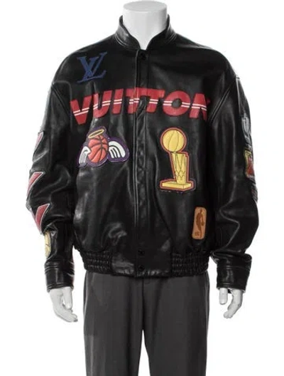 Pre-owned Louis Vuitton X Nba 2021 Leather Bomber Jacket In Black