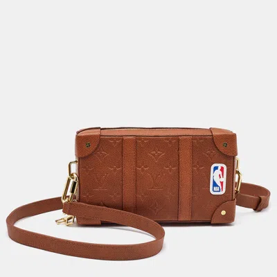 Pre-owned Louis Vuitton X Nba Brown Monogram Ball Grain Leather Soft Trunk Wallet