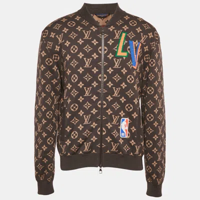 Pre-owned Louis Vuitton X Nba Brown Monogram Wool Knit Zip-up Jacket M