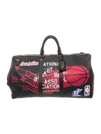Pre-owned Louis Vuitton X Nba Lv Monogram Louis Vuitton Keepall Bandouliere 55 In Black